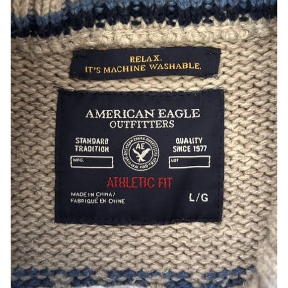 Vintage American Eagle Outfitters Men’s Knit Gray Blue Fair Isle Sweater Size L - Picture 4 of 7